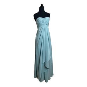 Mikael Aghal ice blue strapless chiffon long formal evening gown dress size 0
